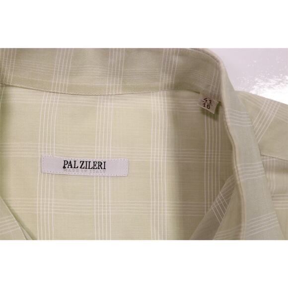 Pal Zileri Lime Green Check Plaid Cotton Dress Shirt (41) 16-34/35 - Picture 7 of 8